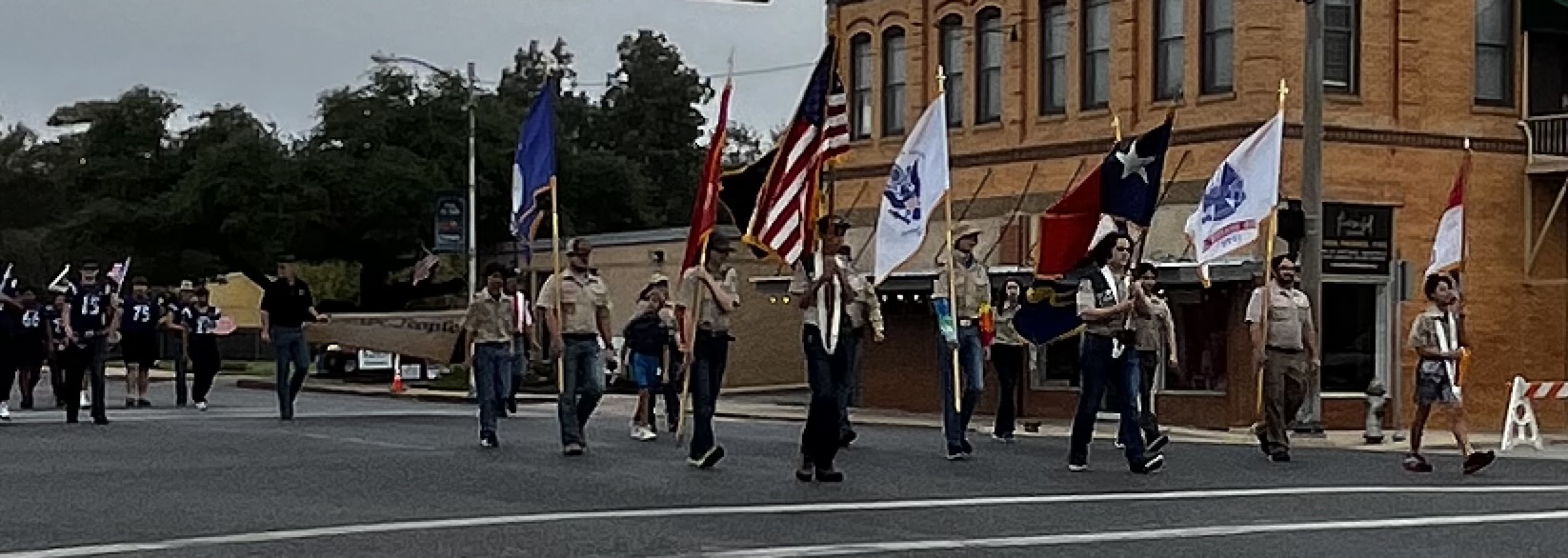 (Above) Troop 182 sponsored by St. Peters Lutheran Church in Elgin.  Interested in the Veteran’s parade?  Please call or text Jacqueline at (228) 297-8024.